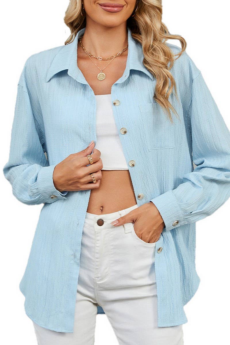 CWTSTL2065_CASUAL LAPEL SINGLE BREASTED LONG SLEEVE SHIRT
