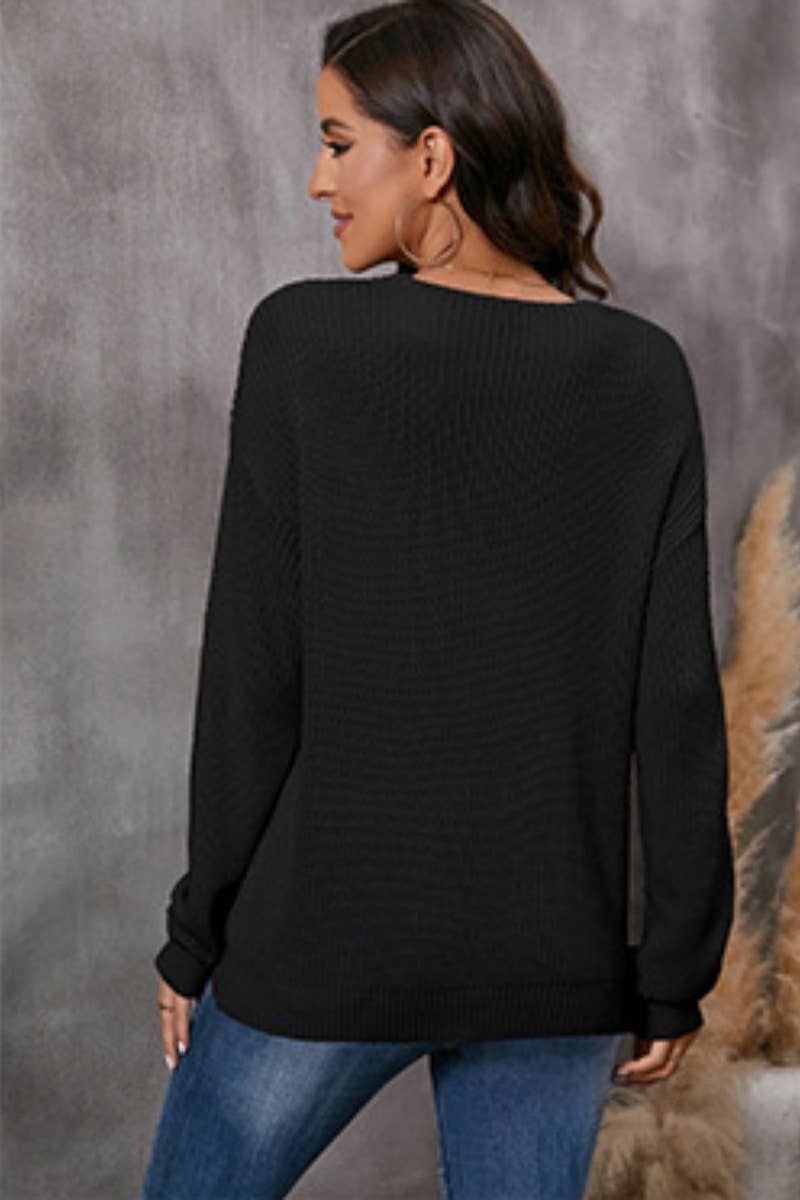 CWOSWL6706_WINTER SOLID COLOR V-NECK LONG-SLEEVED SWEATER