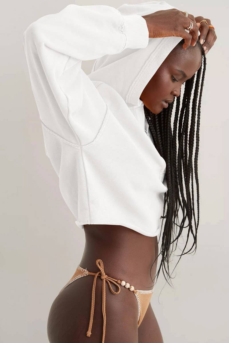 CWTBLL3984_FASHIONABLE V-NECK LOOSE HOODED SWEATSHIRT