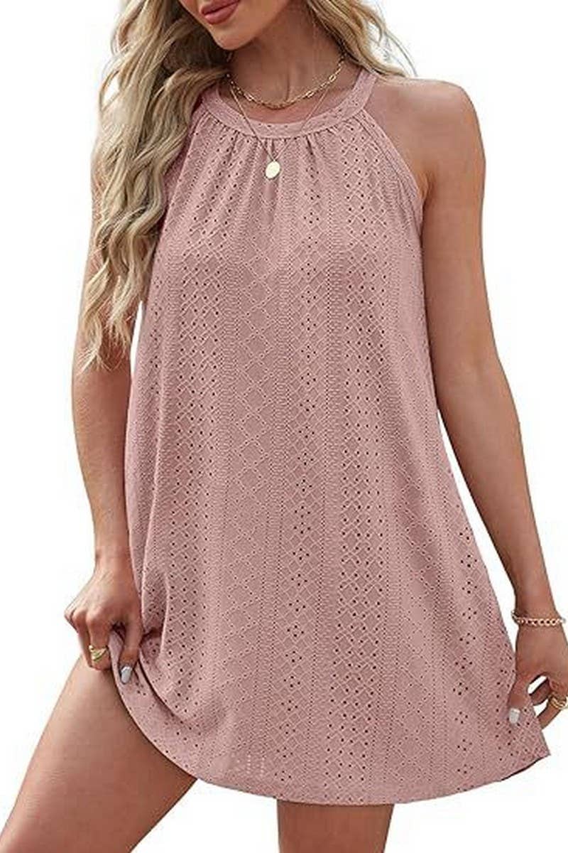 CWDHL0335_HALTERNECK SLEEVELESS SOLID COLOR TANK DRESS
