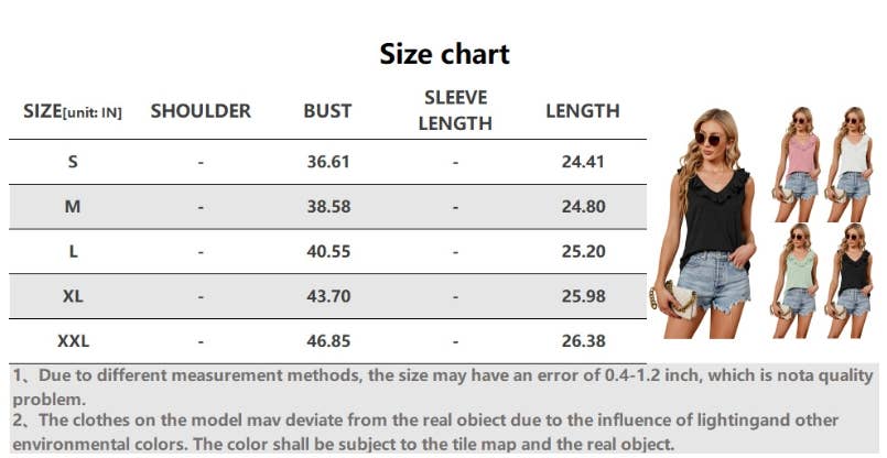 CWTBLSL0903_RUFFLE V NECK SLEEVELESS SUMMER BLOUSE TOP
