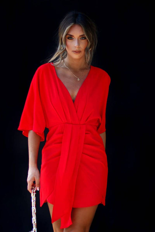 CWDSD8123_SOLID COLOR ELEGANT ASYMMETRIC SLIM FIT DRESS