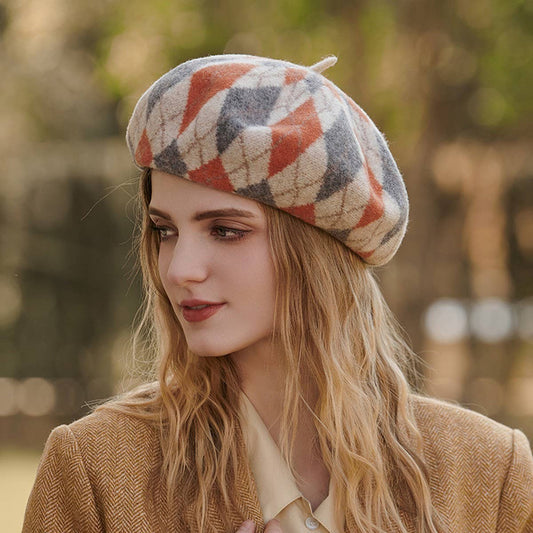 PLAID BERET THICKENED WARM CONTRAST PAINTER HAT_CWAH1098