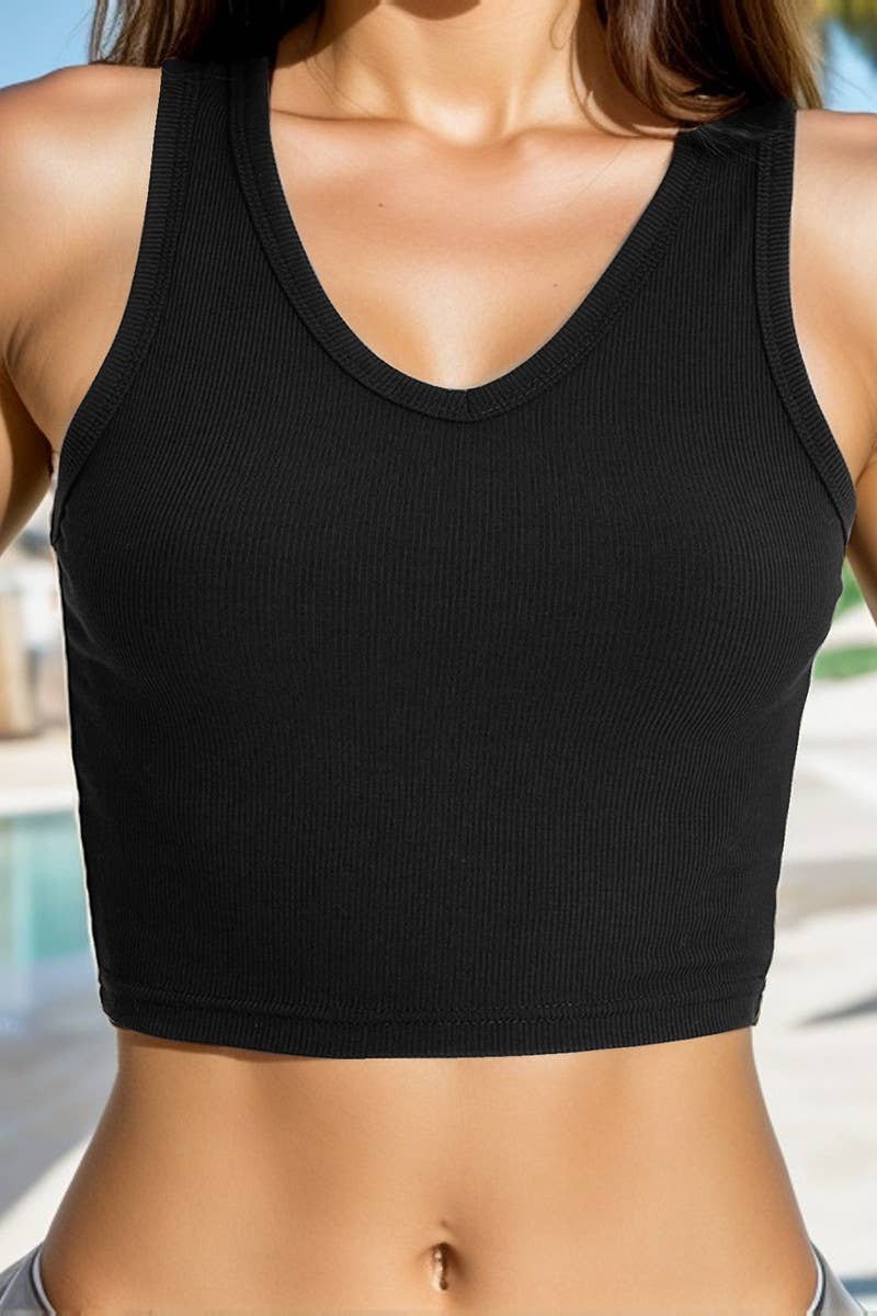 CWTTK0842_COTTON RIBBED V-NECK SLEEVELESS TANK TOP