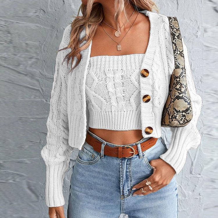 BUTTON SLIM SOLID COLOR TWO-PIECE SET