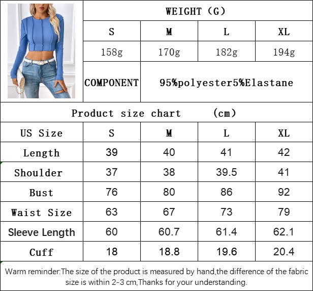 CWTBLL2744_SHORT NAVEL-BARING SOLID COLOR LONG-SLEEVED TOP