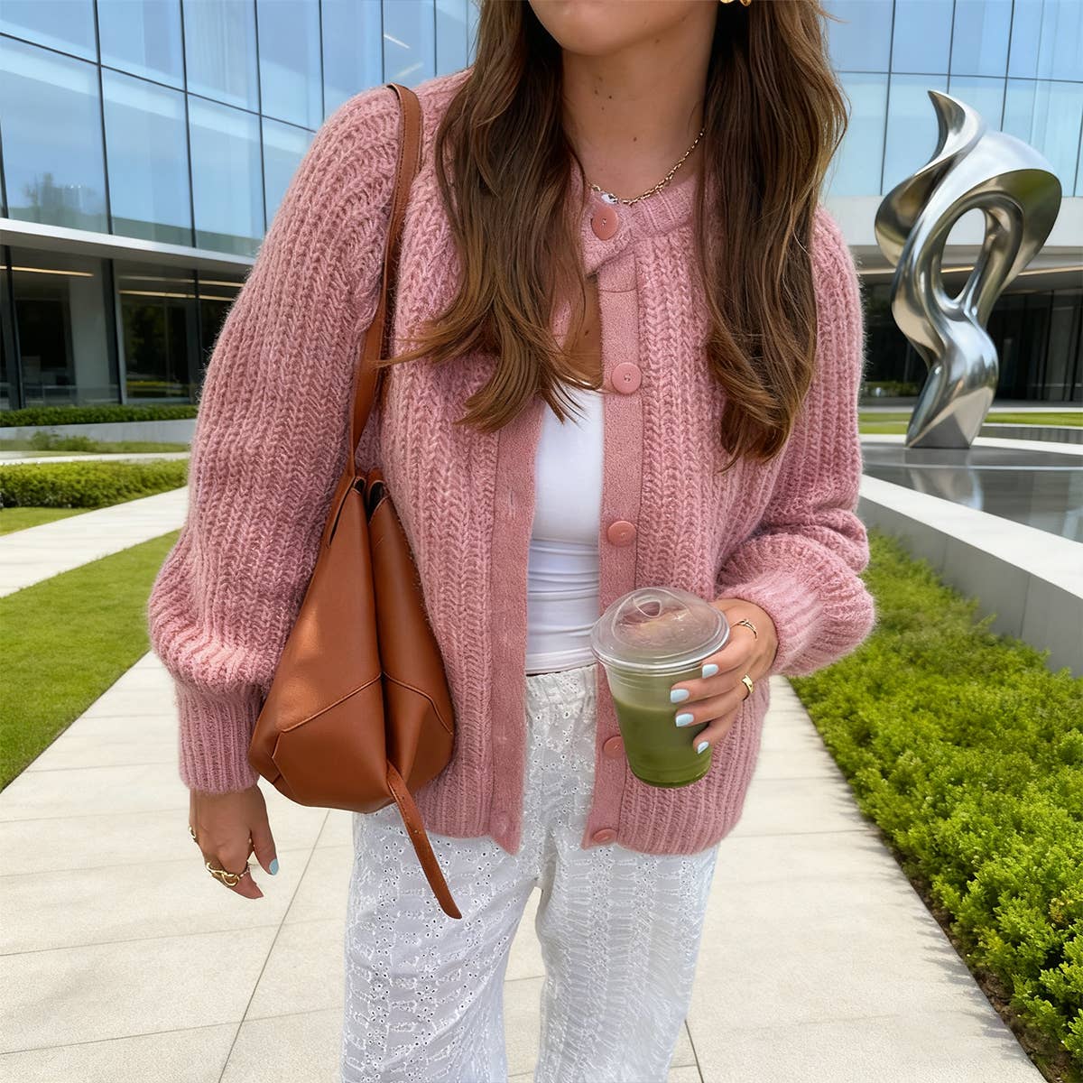 Casual long sleeve single breasted cardigan