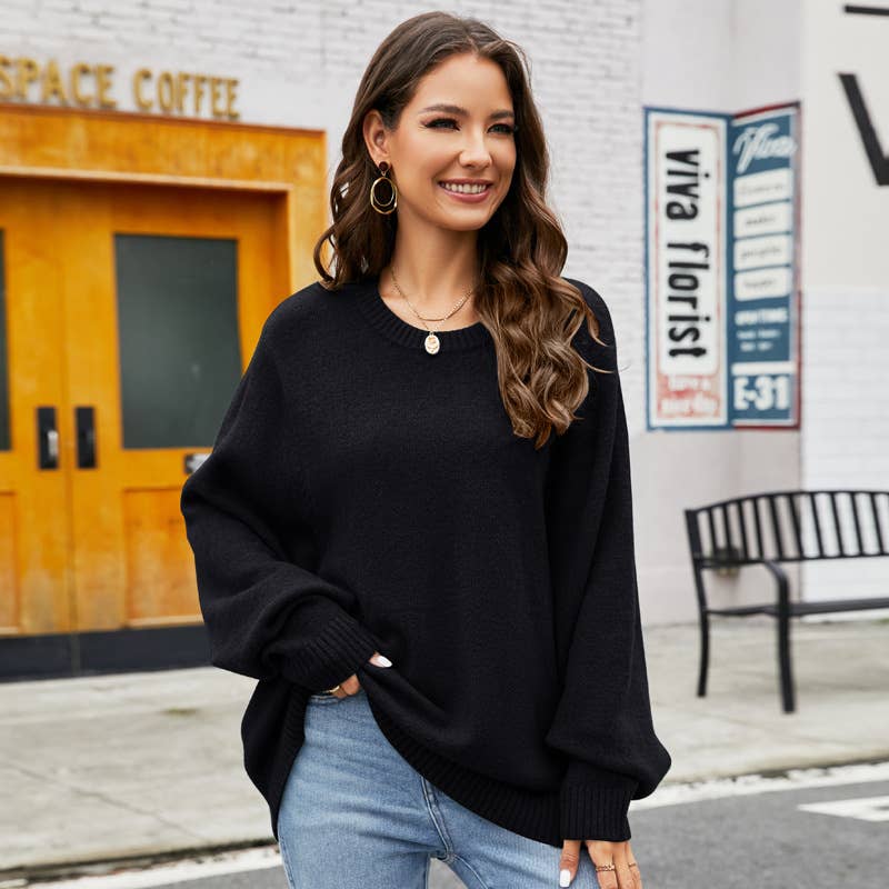 CWOSWL0682_Long Sleeve  Crew Neck Pullover Sweater