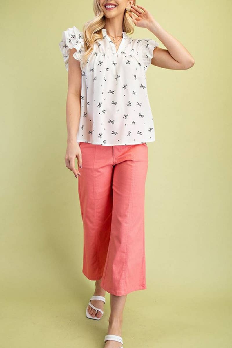 CWTBLS1815_SUMMER V-NECK SWEET PRINTED LADIES SHIRT