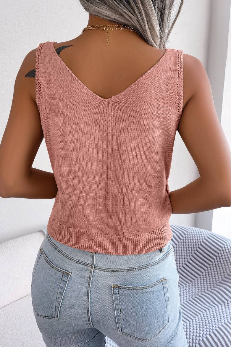 CWOV0292_SUMMER KNIT CASUAL V-NECK SLEEVELESS VEST TOP