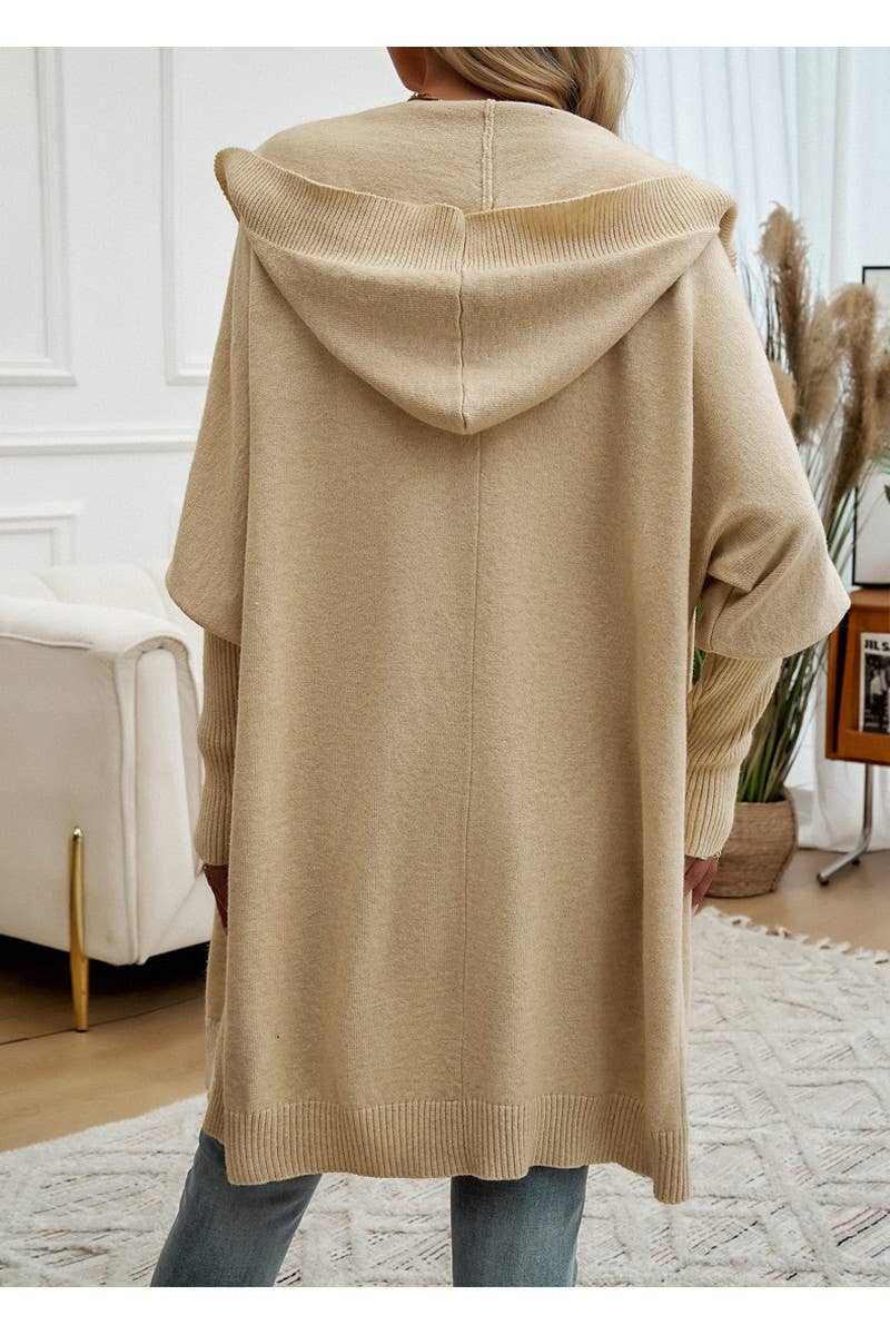 CWOCAL0873_Button Up Hooded Knit Sweater Long Cardigan