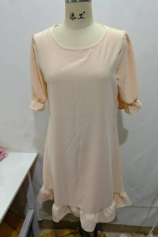 CWDSD10874_VINTAGE COTTON LINEN SHORT SLEEVE SWING DRESS