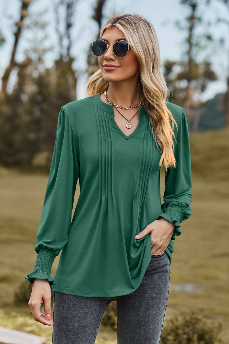 CWTBLL2709_FALL STRETCH V-NECK LONG-SLEEVED TOP