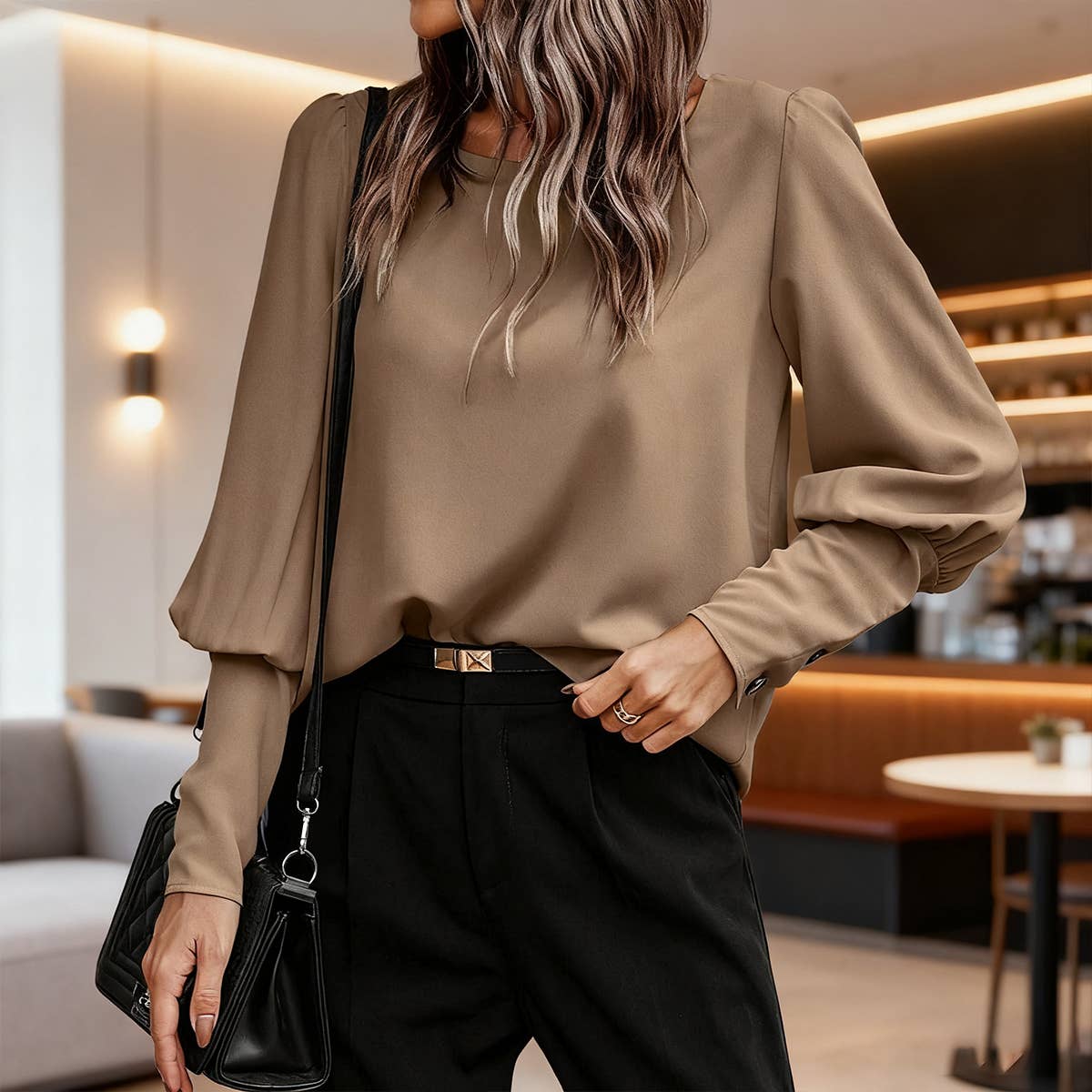 Elegant commuter long sleeve solid color shirt