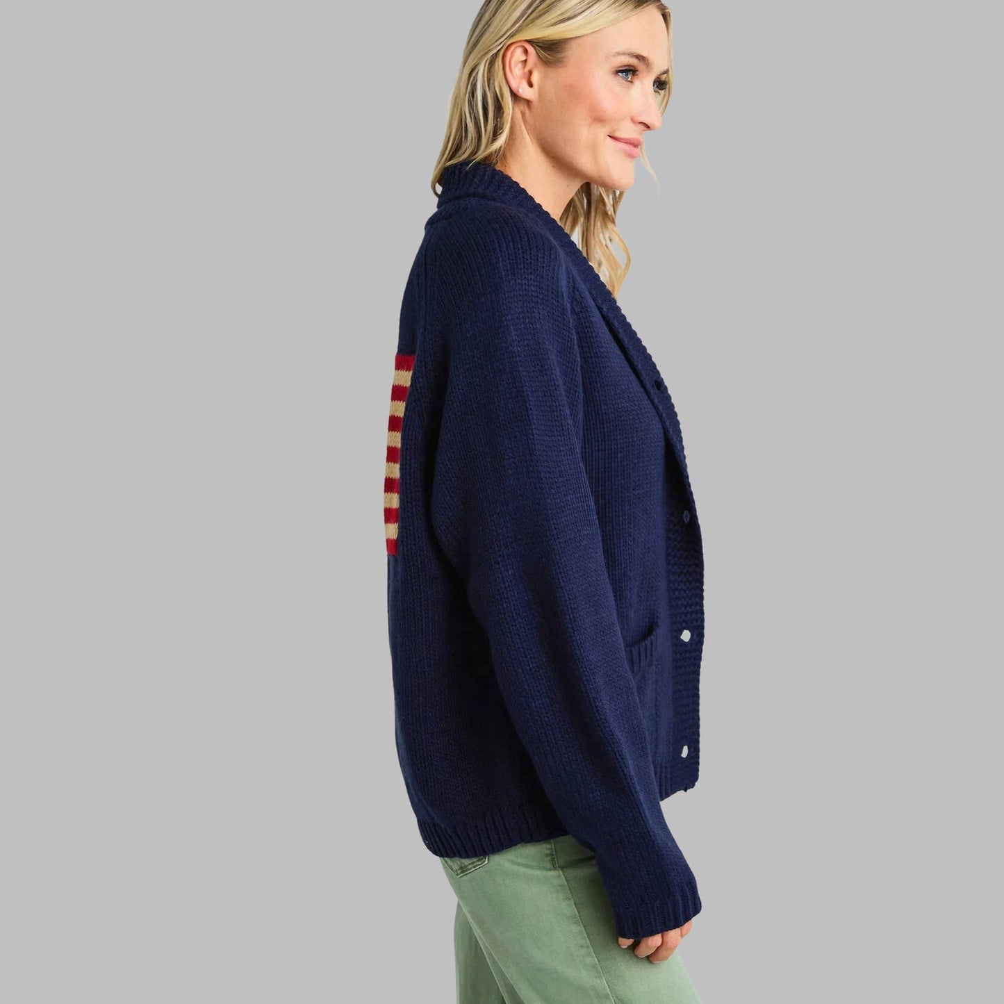Casual knitted long-sleeved button-down cardigan