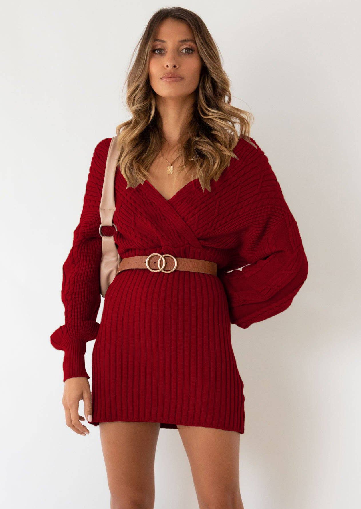 CWOSWL1184_Long Sleeve V-Neck Pullover Casual Dress Sweater