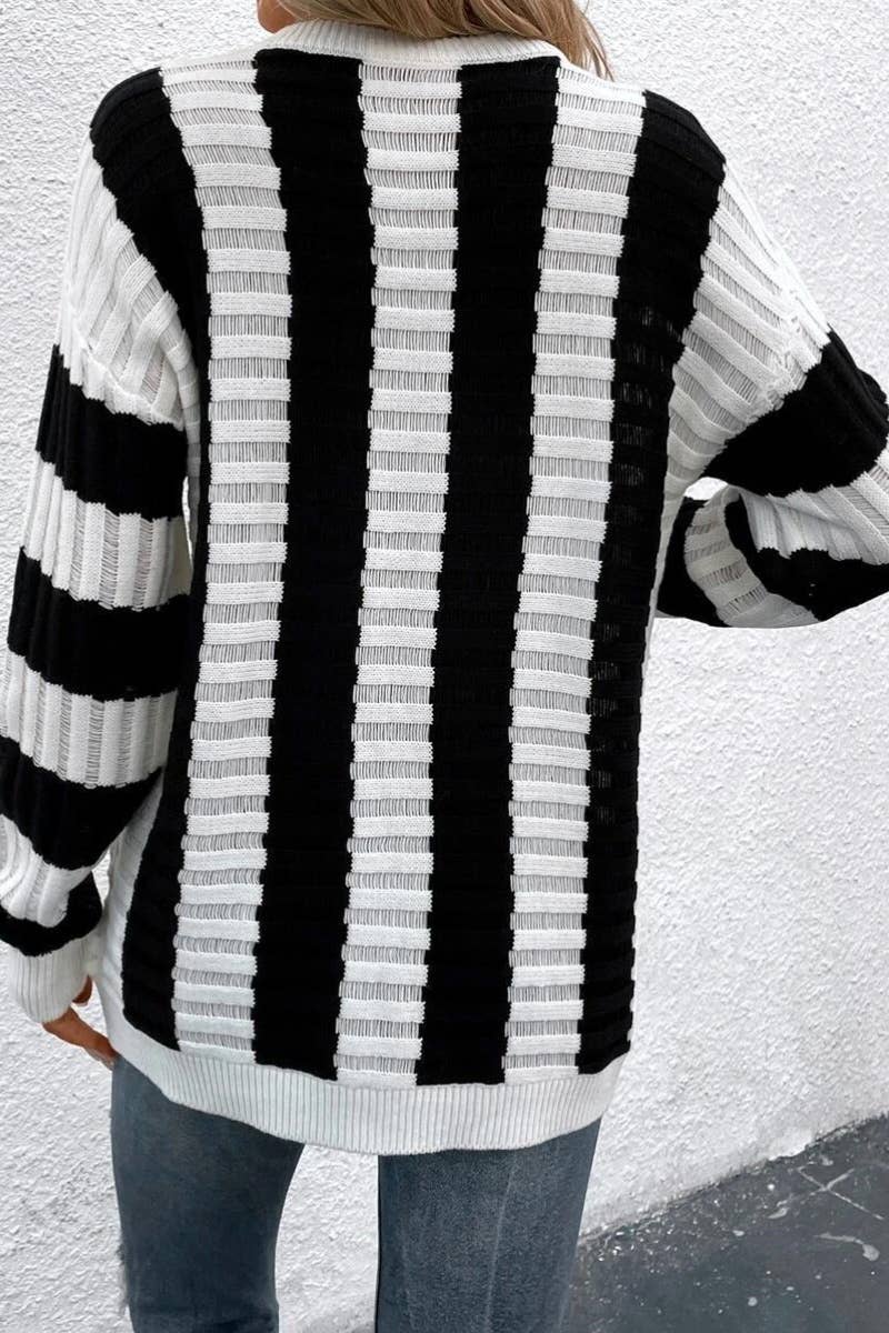 CWOSWL6323_AUTUMN WINTER LONG-SLEEVED STRIPED SWEATER