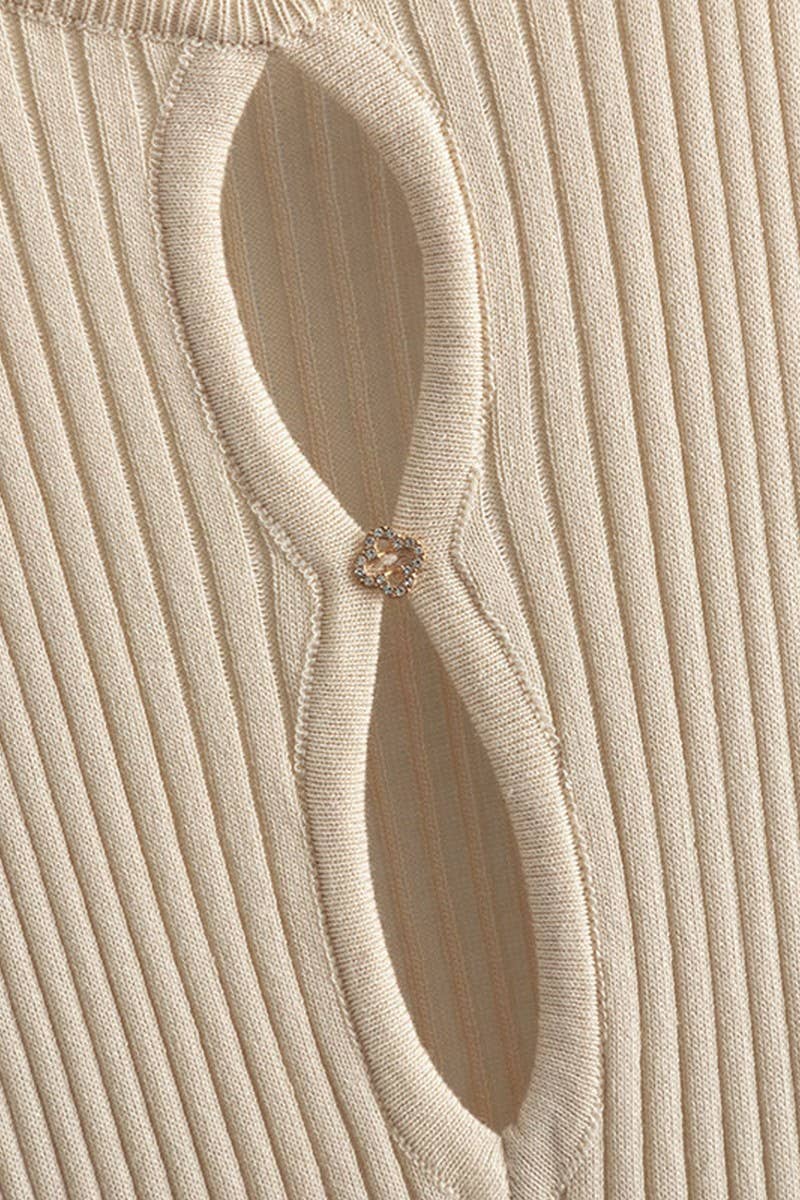 CWDMD01155_SLEEVELESS HOLLOW OUT KNIT BODYCON DRESS