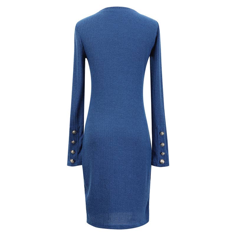 Button-up color-blocking figure-hugging dress