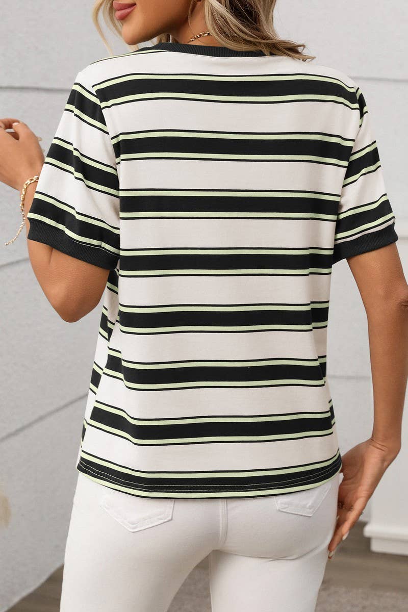 CWTTS1298_STRIPED CONTRAST COLOR SHORT SLEEVE T-SHIRT