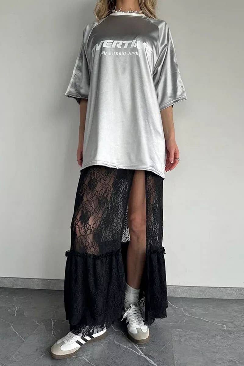 CWDMD955_SHEER LACE V-NECK SLIT SUSPENDER DRESS