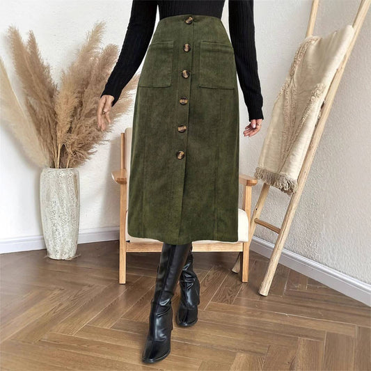 ELASTIC-WAISTBAND BUCKLE POCKET STRAIGHT SKIRT