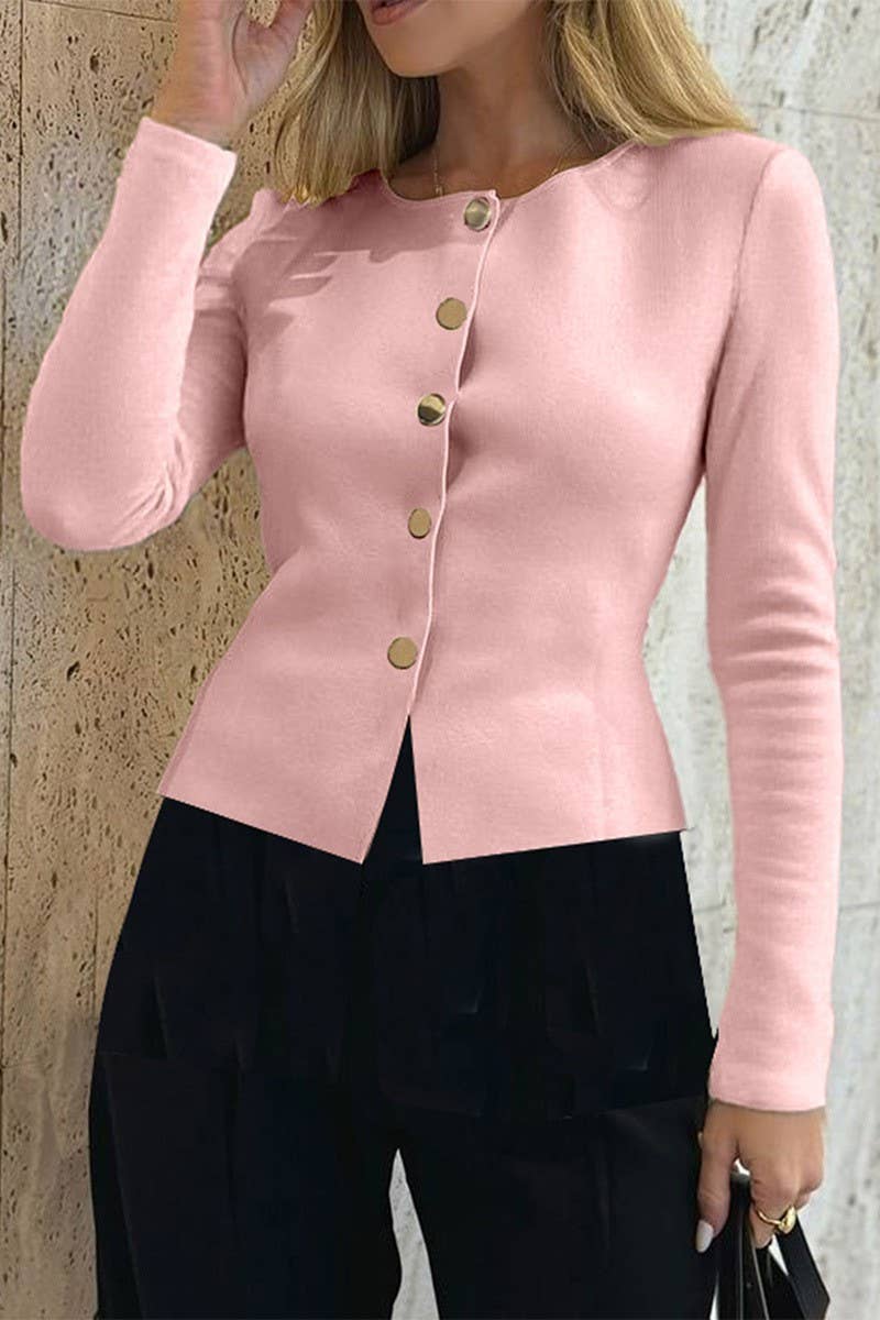 CWOCAL00755_LONG-SLEEVED BUTTON-DOWN KNIT TOP