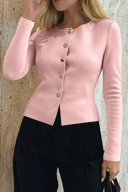 CWOCAL00755_LONG-SLEEVED BUTTON-DOWN KNIT TOP