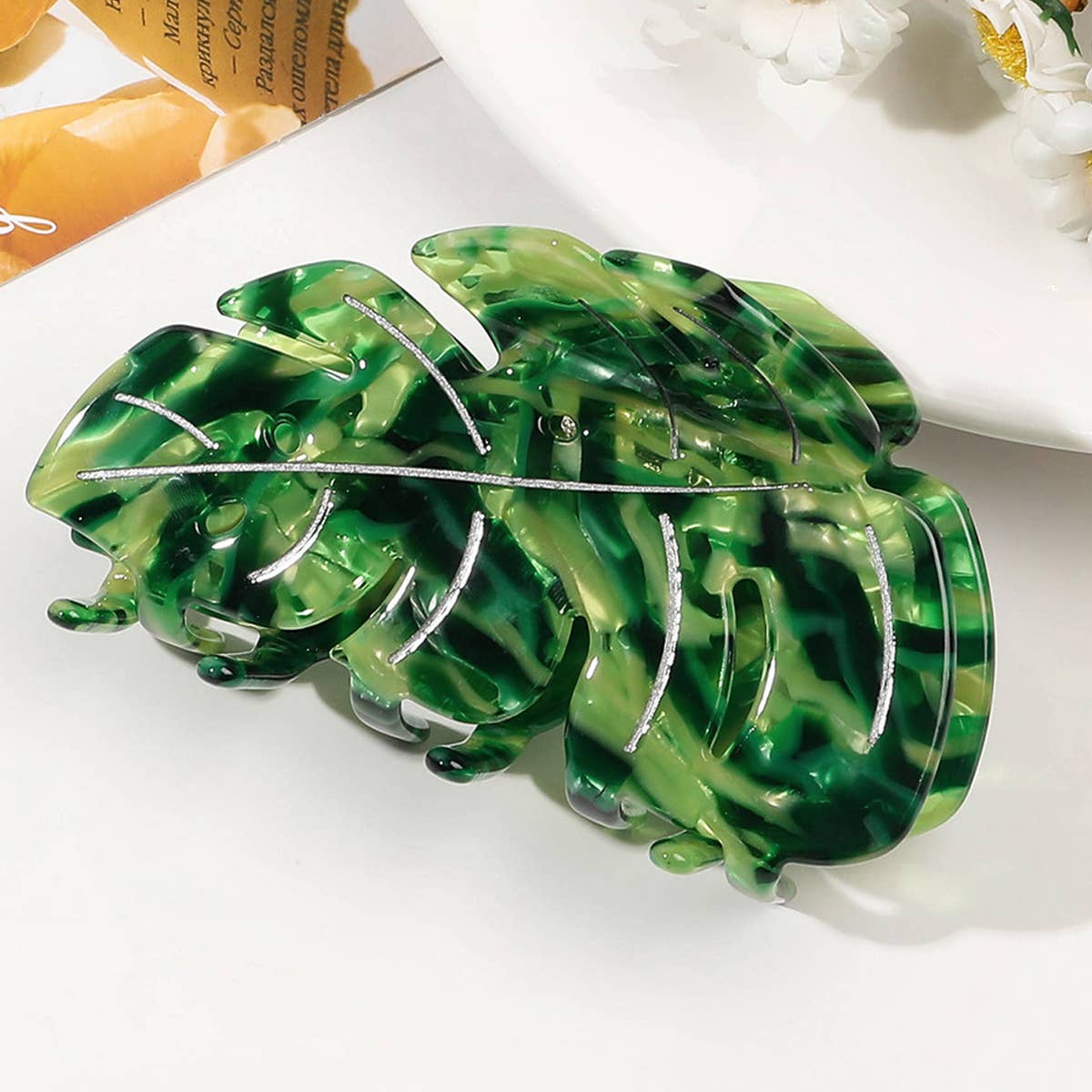 Acetate Leaf Hair Claw - Elegant Shark Clip_CWAHA1646
