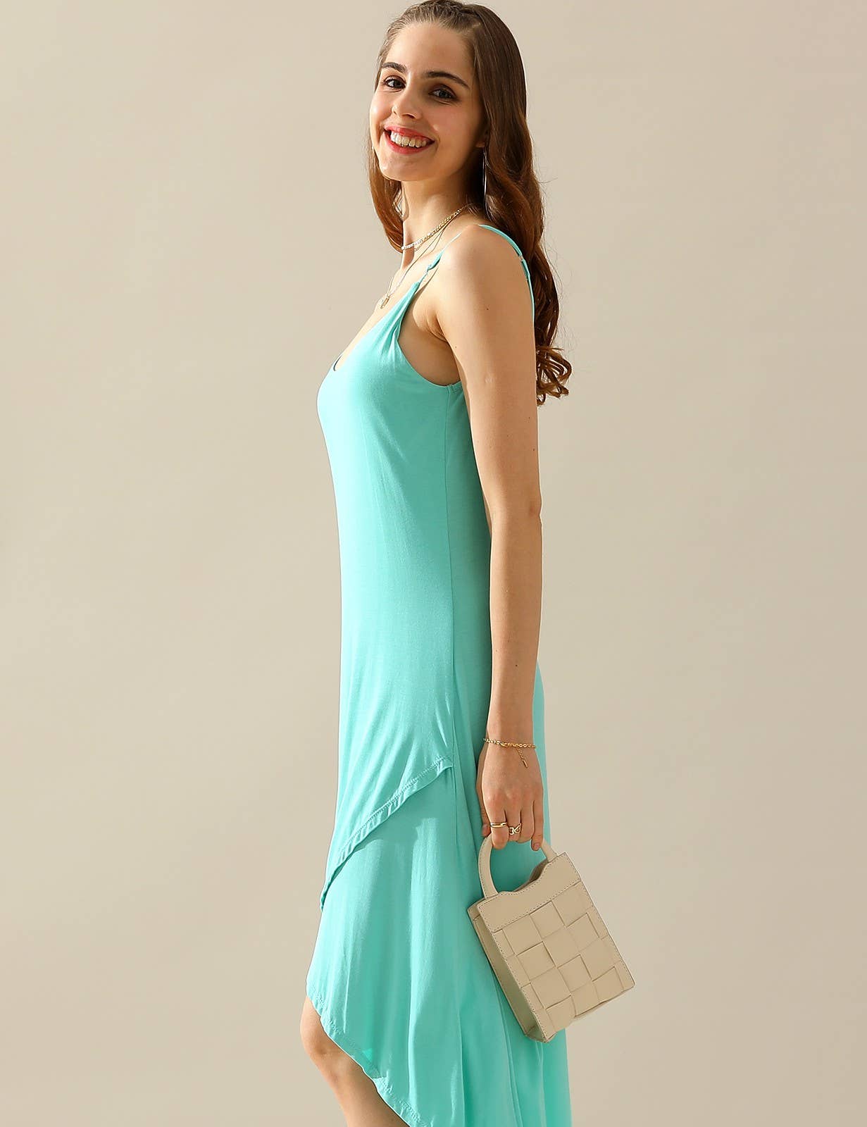 CWDMD822_2 LAYER UNBALANCE HIGH-LOW SKIRT MAXI DRESS