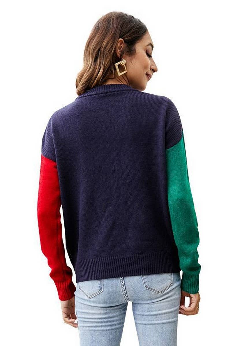 CWOSWL2433_SNOWFLAKE ROUND NECK PULLOVER CHRISTMAS SWEATER