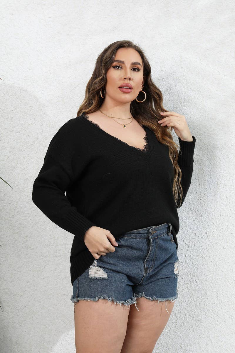 CWOSWL1594_PLUS Size Casual Long Sleeve Pullover Sweater