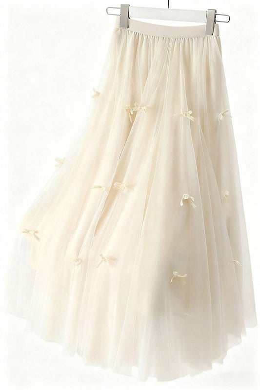 CWBLS00712_2023 BOW MESH A-LINE MIDI SKIRT WOMEN