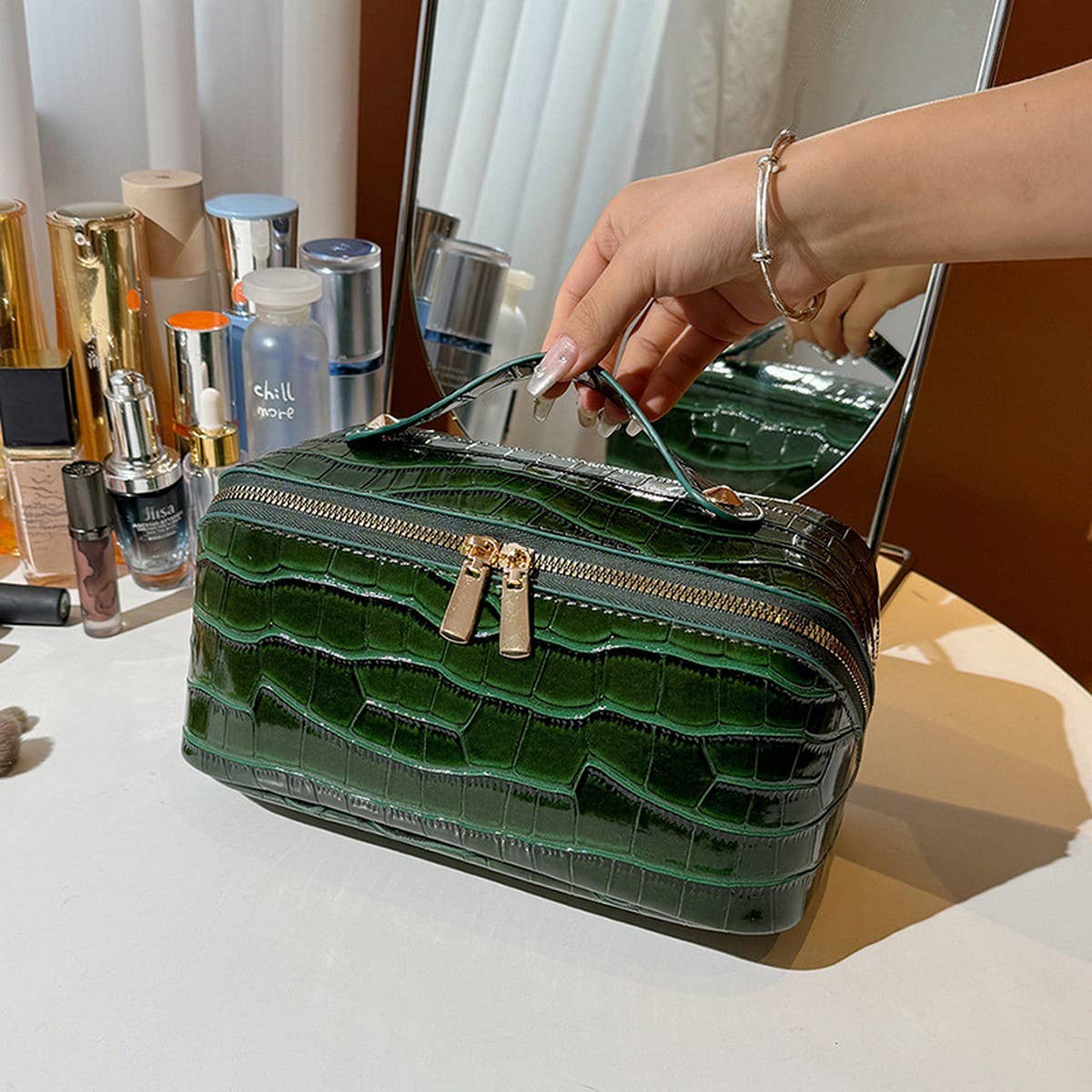 NEW HIGH-END CROCODILE LEATHER COSMETIC BAG_CWAB4405