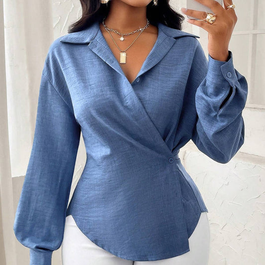 Casual solid shirt with irregular lapel waist