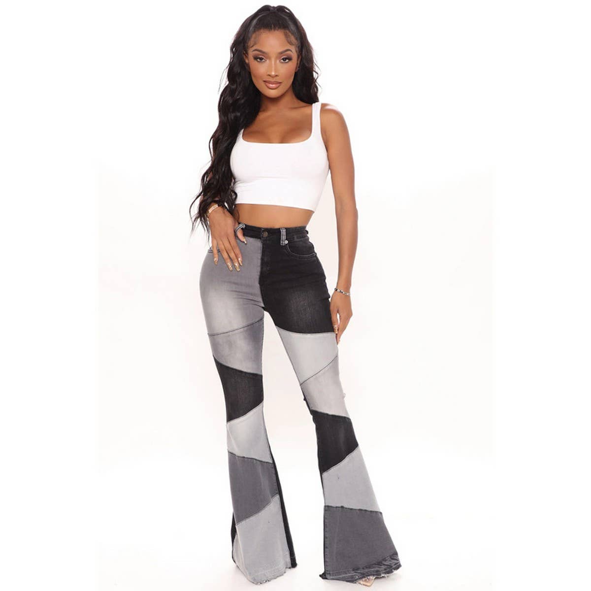 RETRO HIGH WAISTED FLARED PANTS JEANS_CWJP0175