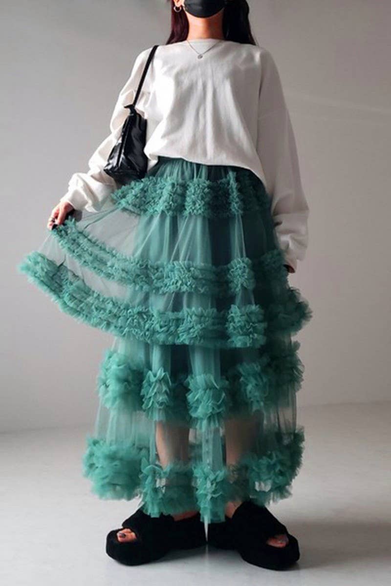 CWBLS00713_SPRING SUMMER LAYERED MESH A-LINE SKIRT