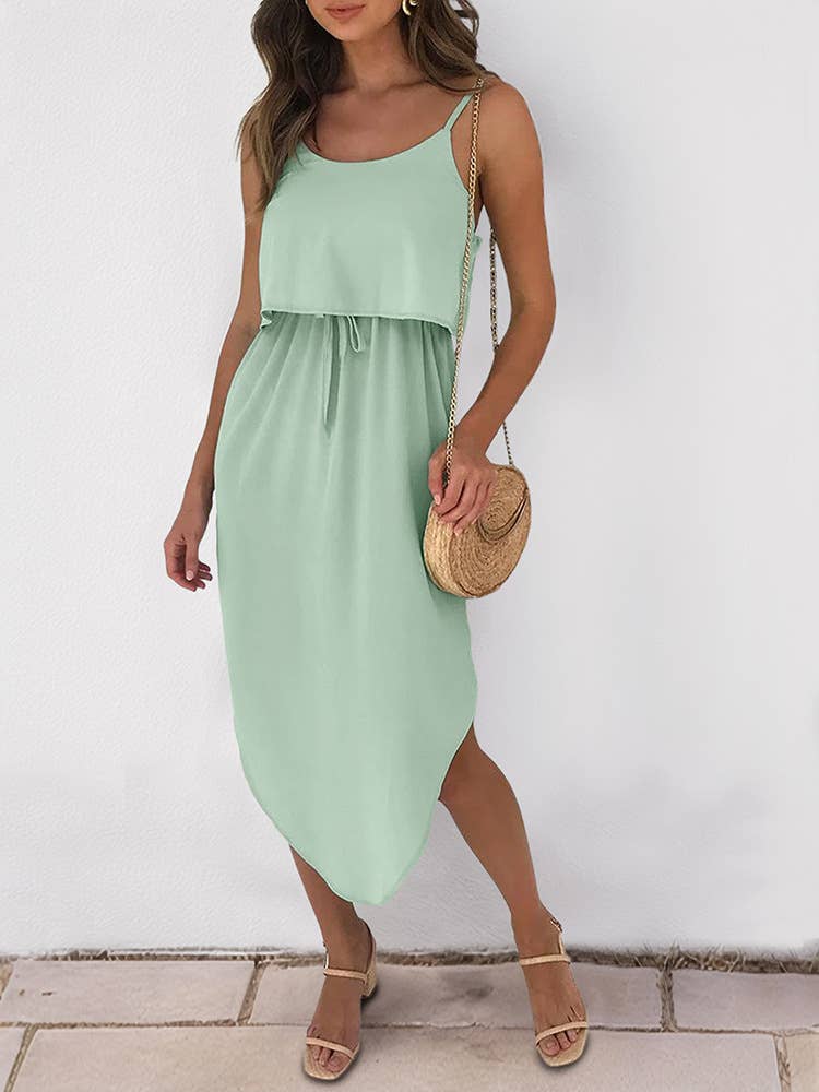 Casual Solid Irregular Split Hem High Waist Dress