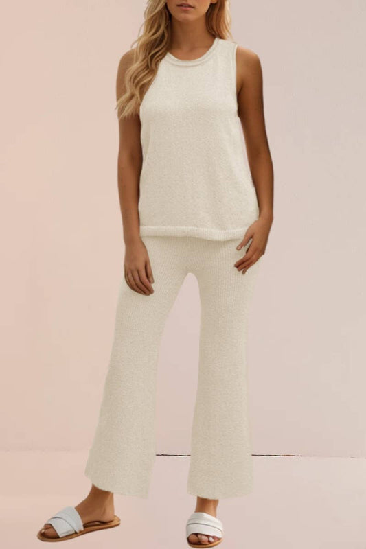 CWSS0495_KNIT SLEEVELESS TOP AND PANTS SUIT FOR WOMEN
