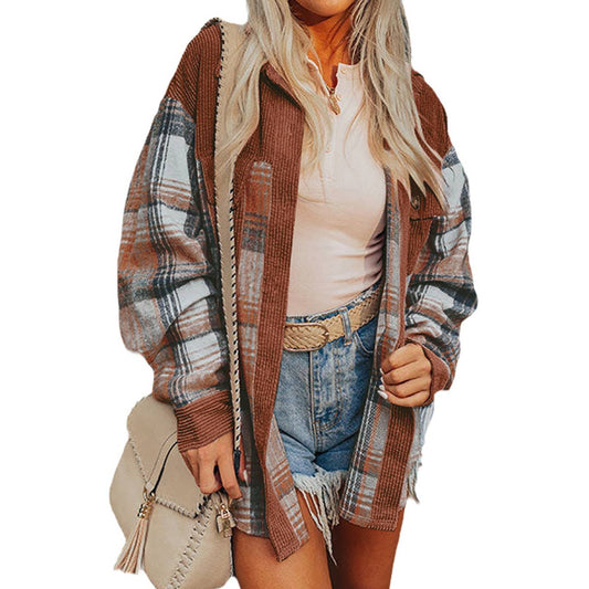 Corduroy patchwork casual high-grade shirt coat