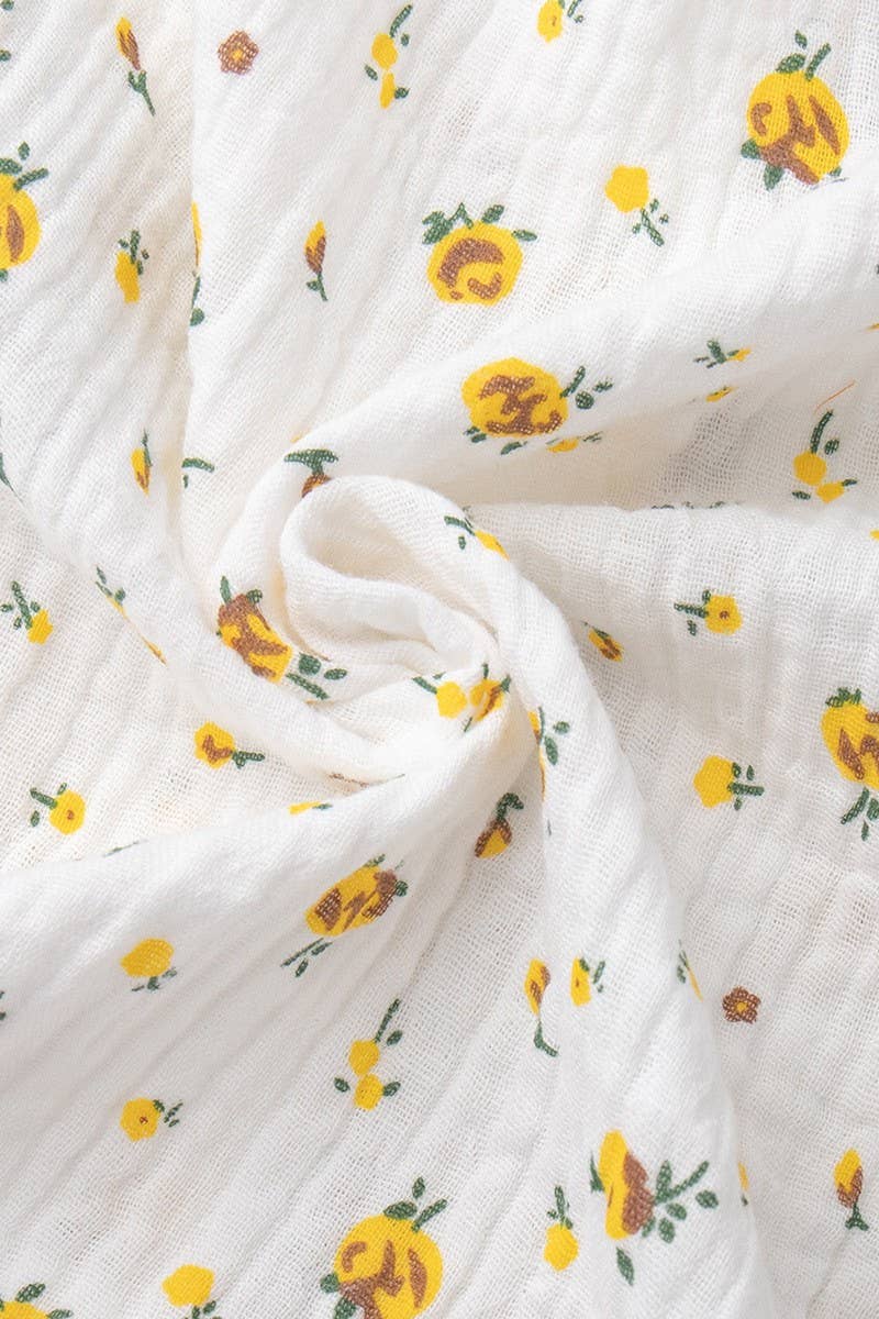 CWSS1137_COTTON PRINTED PUFF SLEEVE TOP & SHORTS SET