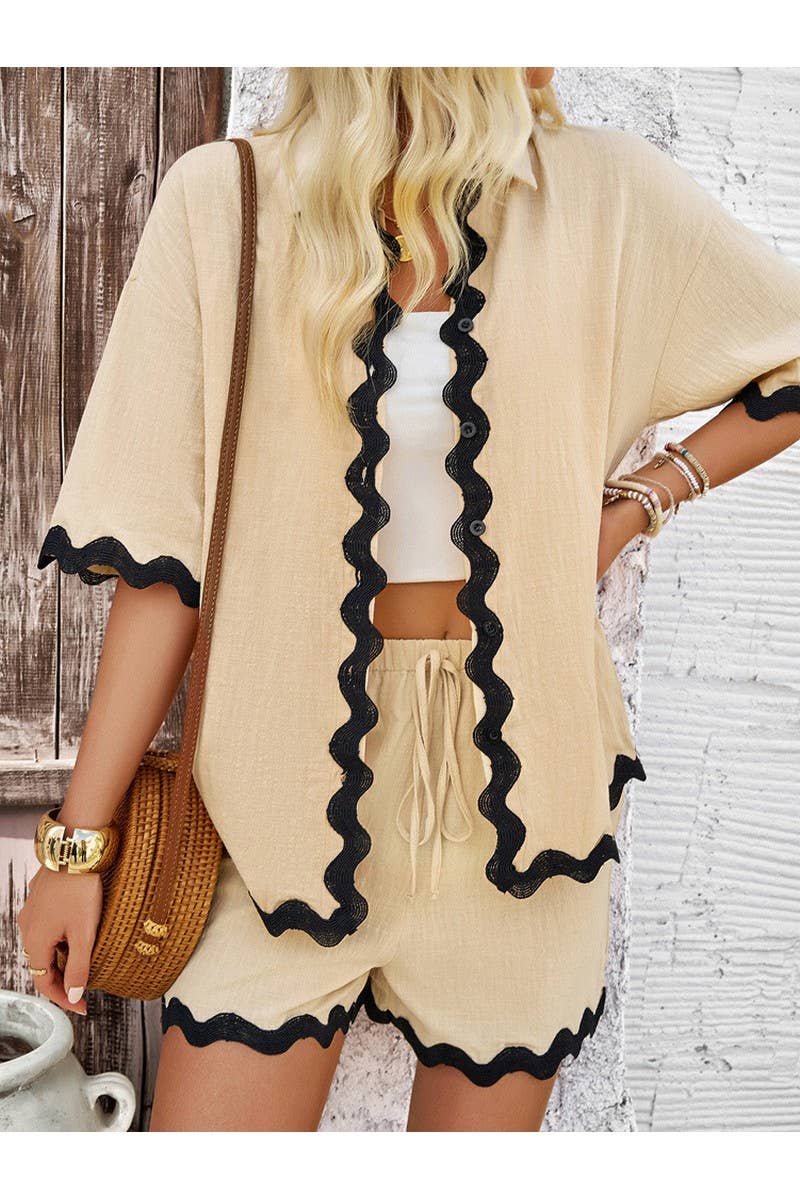 CWSTB0684_Casual Lace Shirt Shorts Set