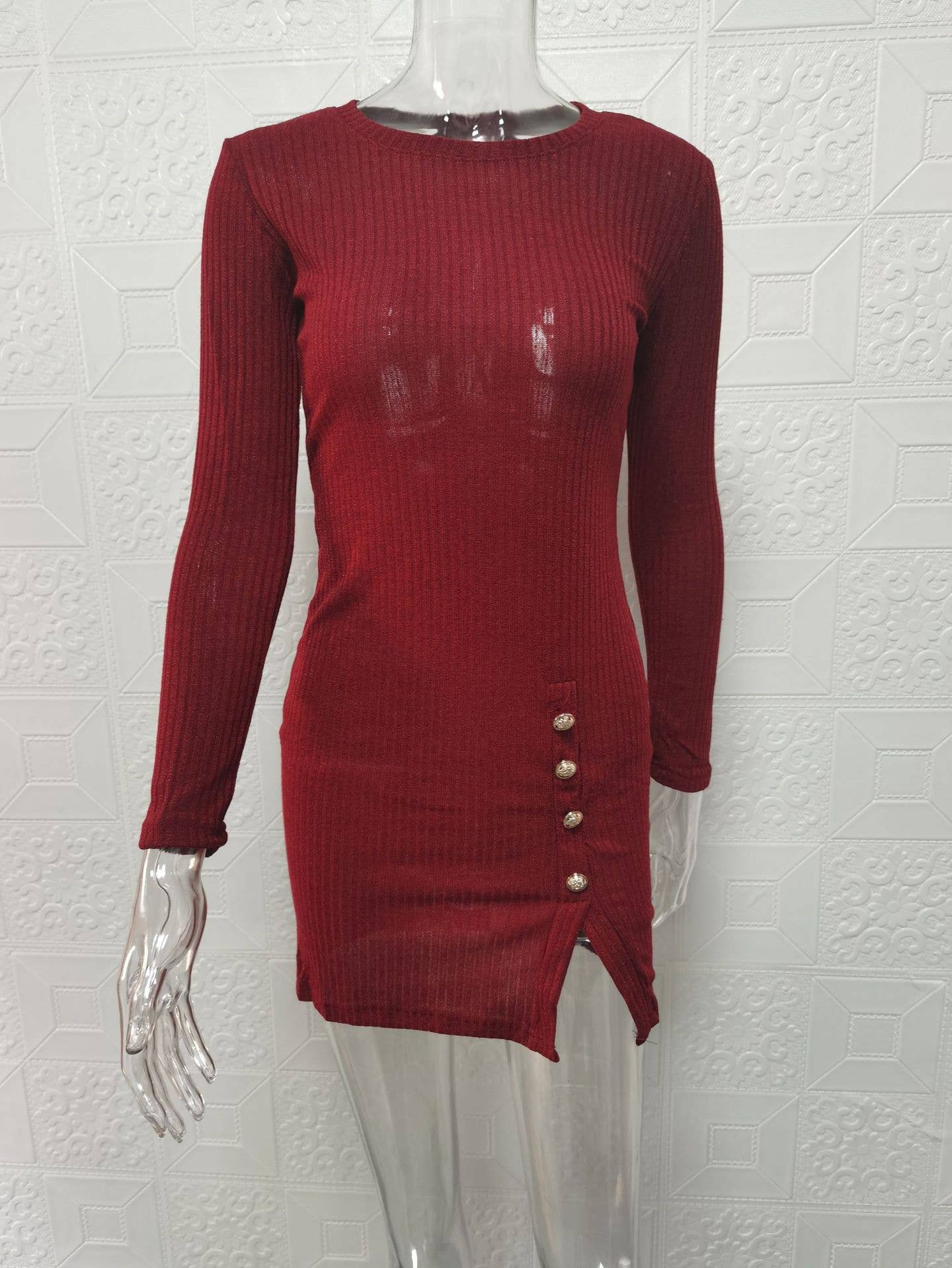 Button-up color-blocking figure-hugging dress