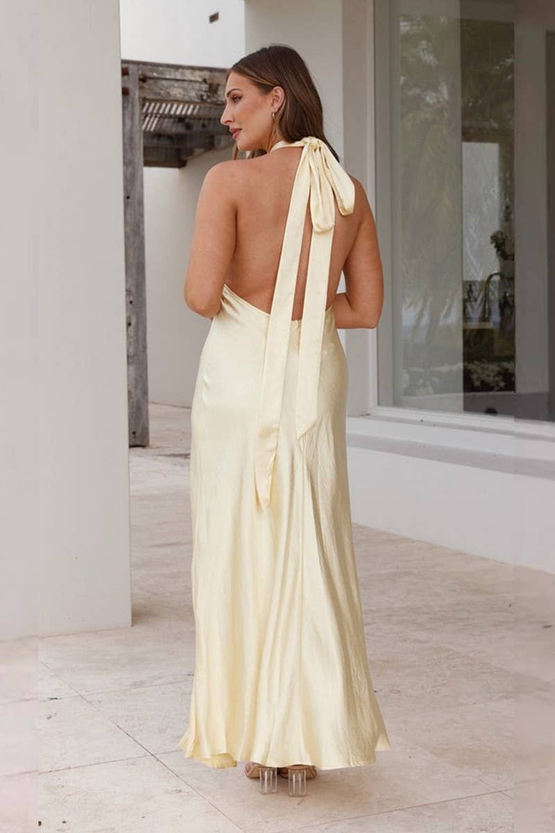 CWDHL0941_ELEGANT SATIN HALTER NECK SLIT MAXI DRESS