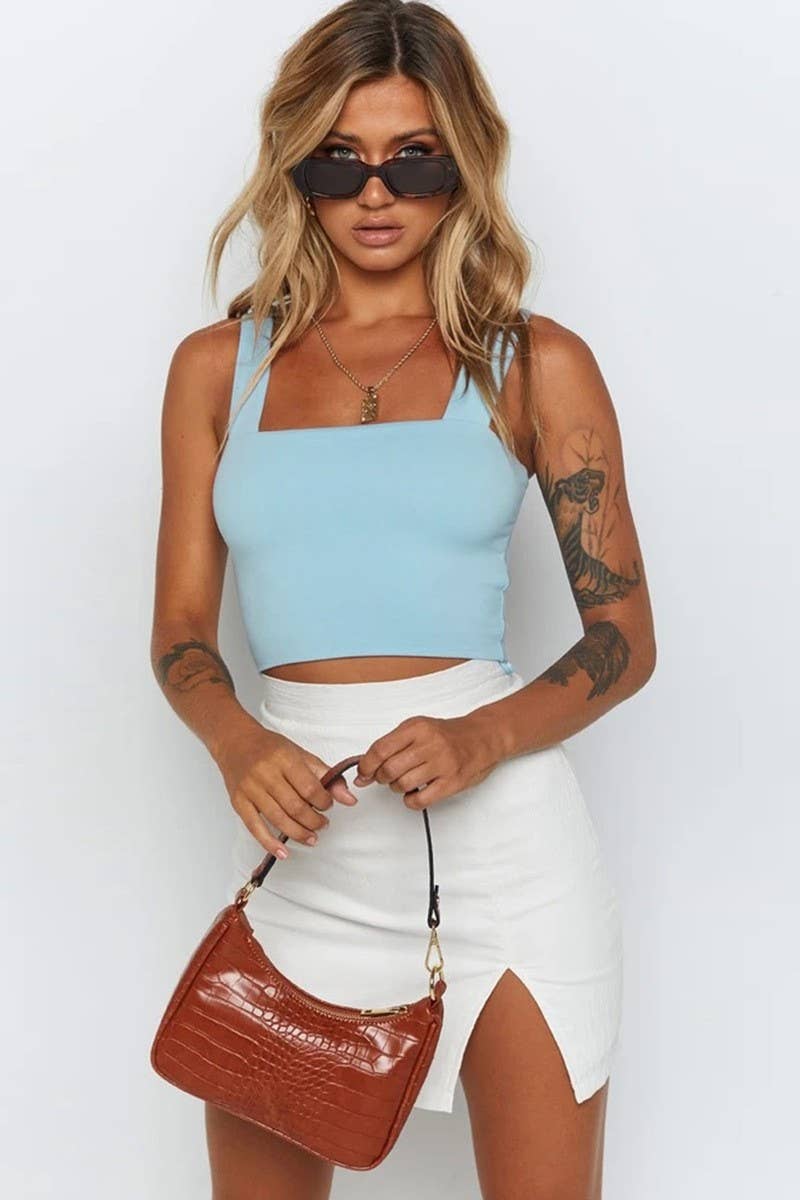 CWTTK00285_SQUARE NECK CROPPED SEXY T-SHIRT TOP
