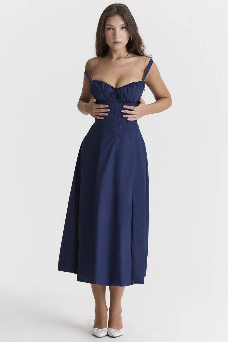 CWDMD5671_SLIM FIT WAIST SPLIT HEM MAXI DRESS