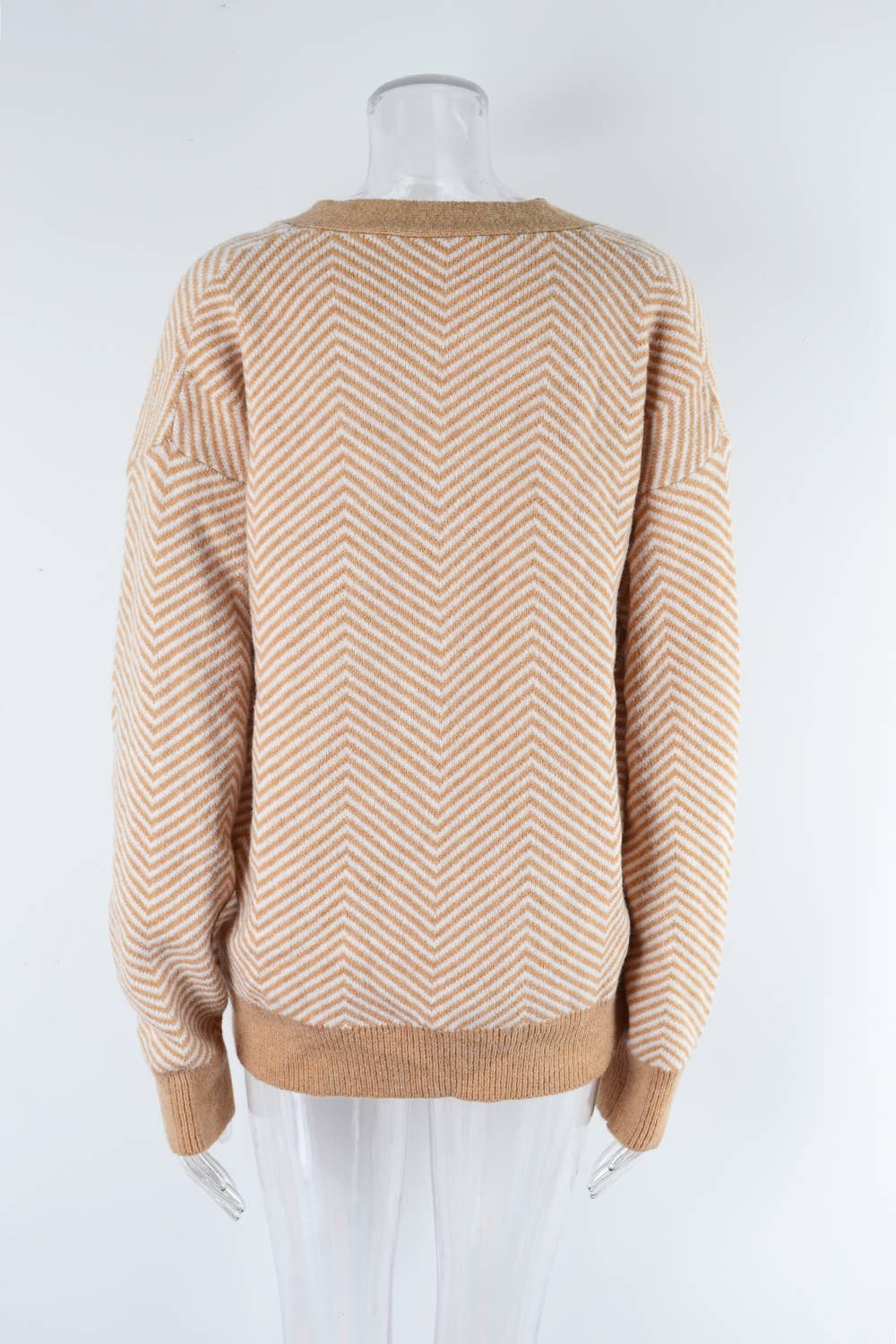 COLOR-MATCHING BUTTON KNIT V-NECK CARDIGAN JACKET