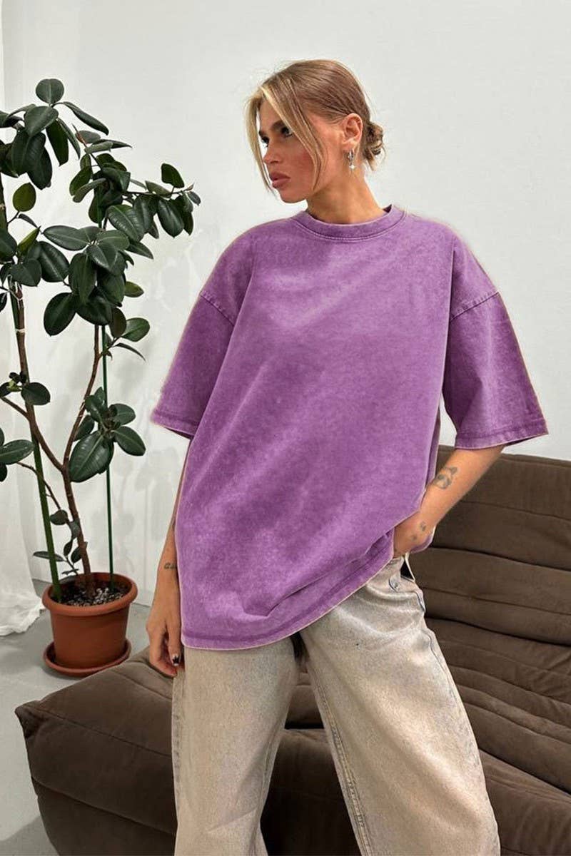 CWTTS1176_ROUND NECK WASHED DISTRESSED SHORT SLEEVE T-SHIRT