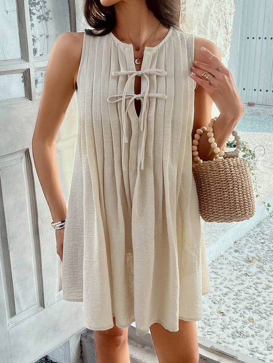 Casual solid color lace-up sleeveless short dress