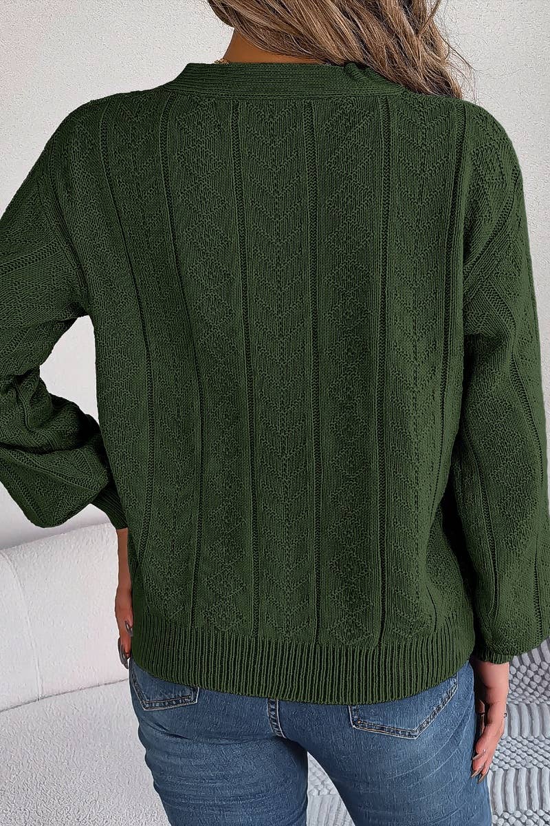 CWOSWL3314_SOLID COLOR V-NECK LONG-SLEEVED SWEATER